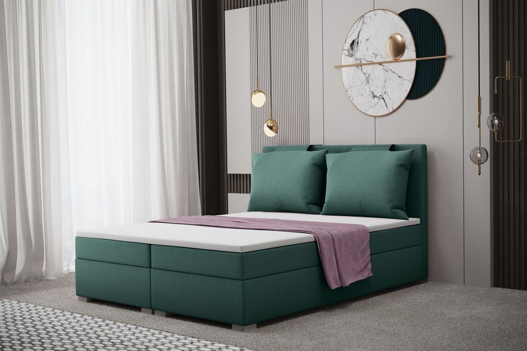 Boxspringbett Schlafzimmerbett MATRO 200x200cm in Stoff Soro Türkisblau