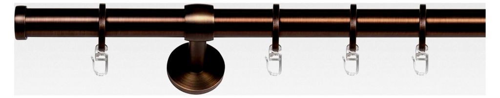 Gardinenstange 1-lauf, Vorhangstange für Wand- und Deckenmontage, Endstück Cap, Komplettset 25mm mit Ringen und Faltenlegehaken bronziert 160 cm