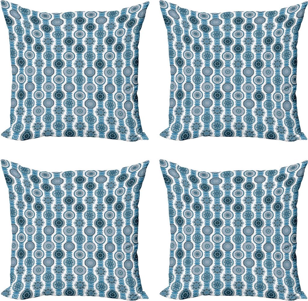ABAKUHAUS Ethnisch Kissenbezug Set (4 Stück), Oriental Motif Vertical Line, Moderner Doppelseitiger Digitaldruck, 50 cm x 50 cm, Sky Blue Petrol Blau