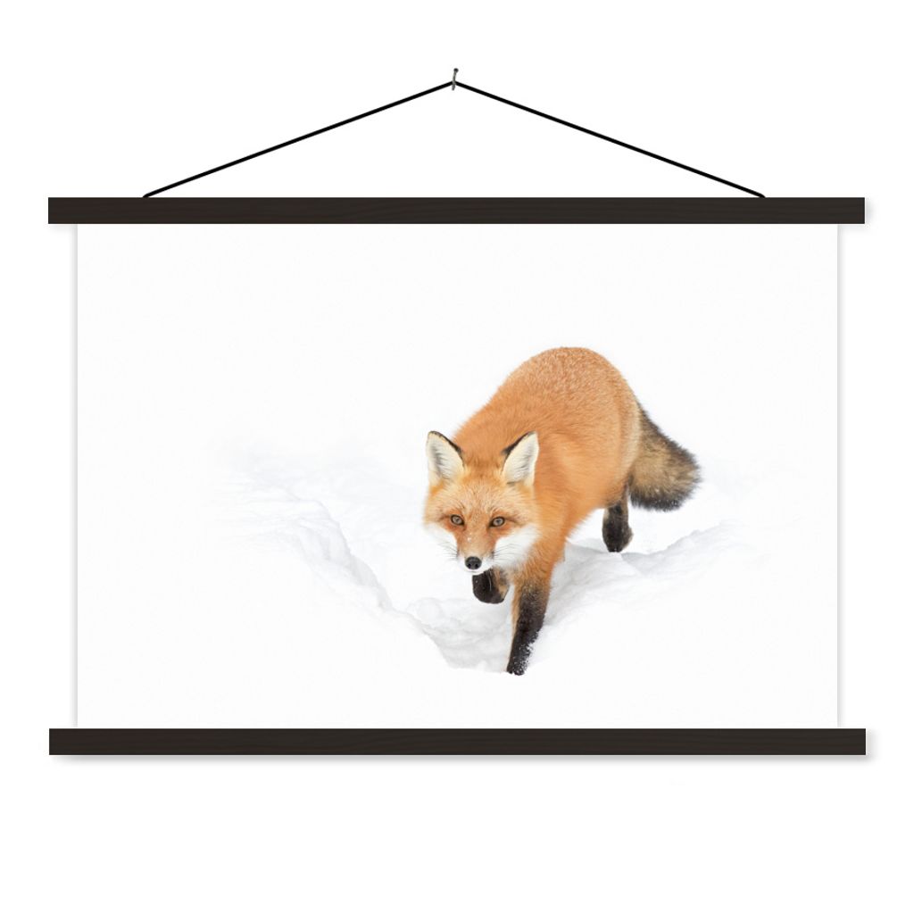 MuchoWow Textilposter Fuchs - Schnee - Winter 60x40 cm mit schwarzem Rahmen - Hölzernes