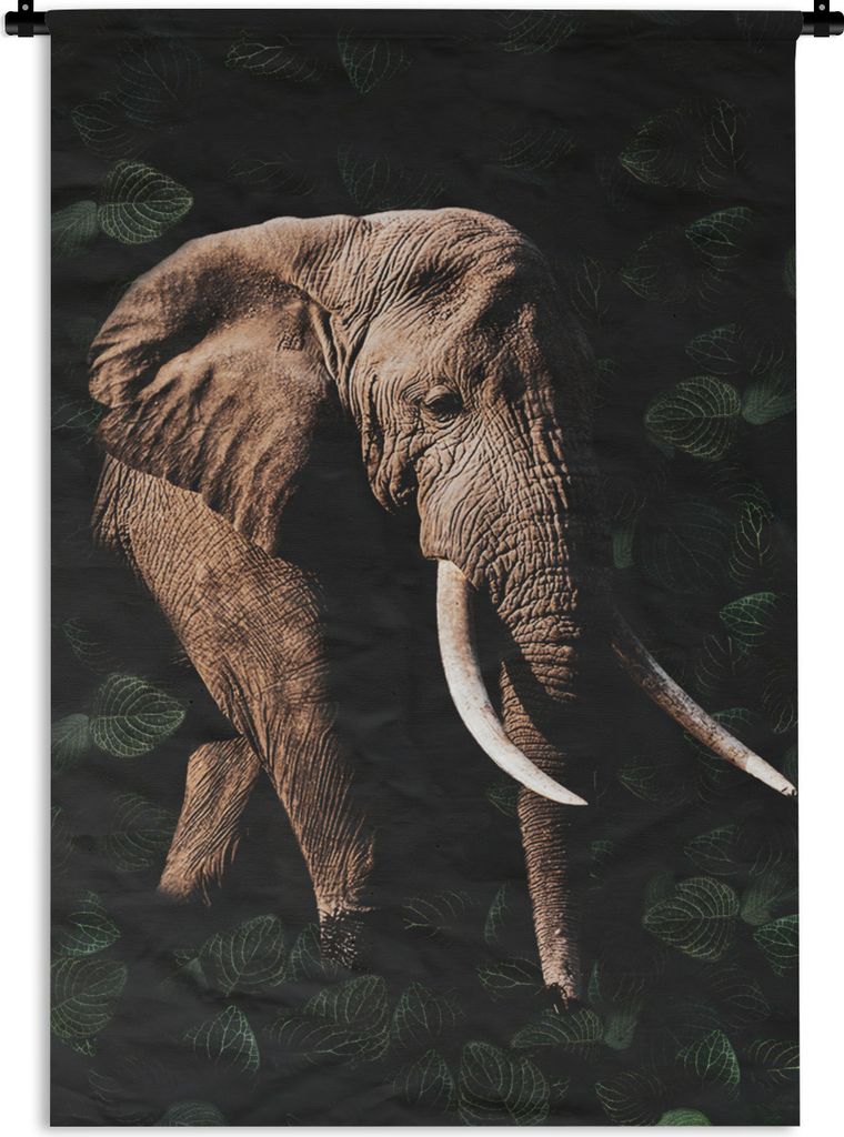MuchoWow Wandteppich Wandbehang Elefant - Dschungel - Schwarz 90x135 cm Tapisserie Dekoration Wandtuch - Baumwolle - Wandskulptur