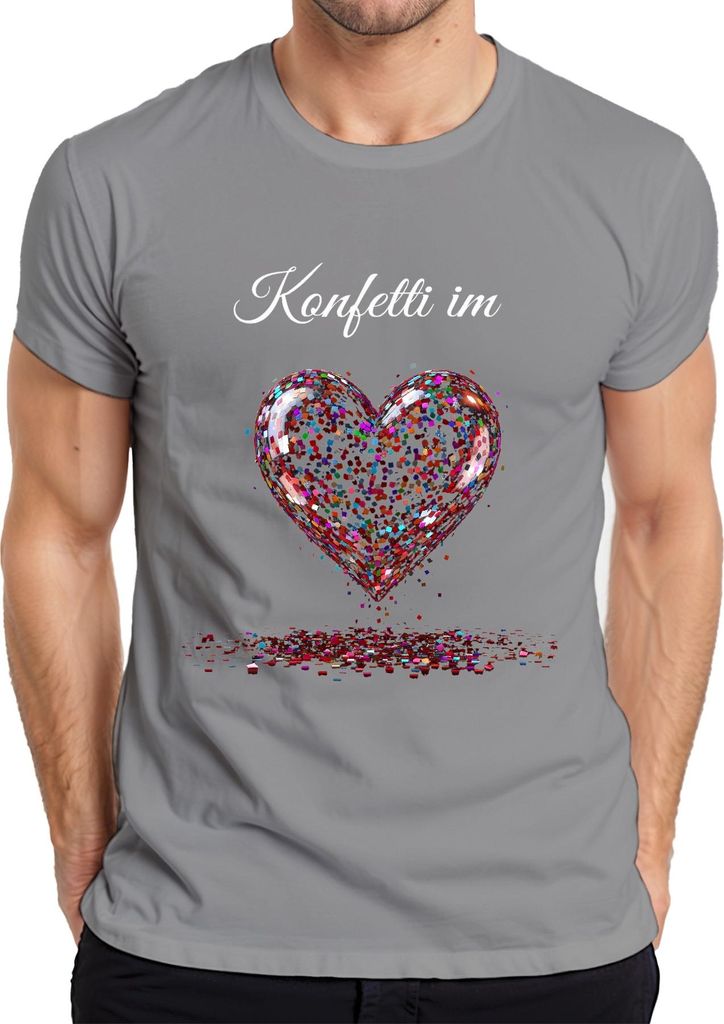 Konfetti Herz Liebe Party bunt Karneval Fastnacht Narrenzeit Herren T-Shirt, Grau, S