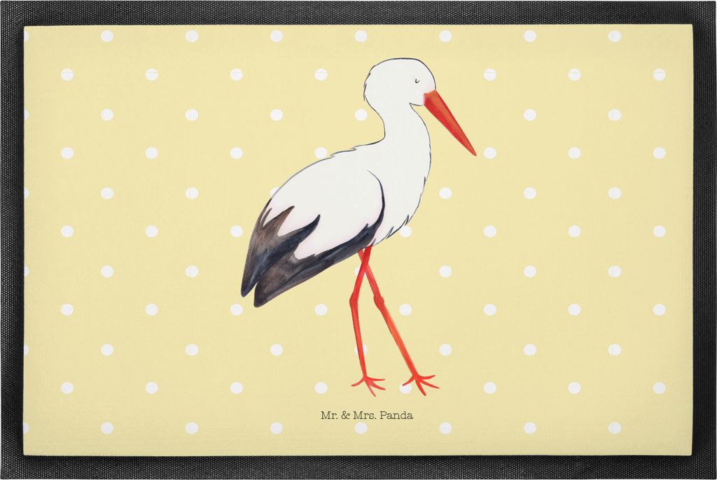 Mr. & Mrs. Panda Schmutzmatte Storch 50 x 75 cm - Gelb Pastell - Geschenk, Geburt, Mütter, Gummimatte, Fußabstreifer, Baby, Lustige Sprüche, Bod...