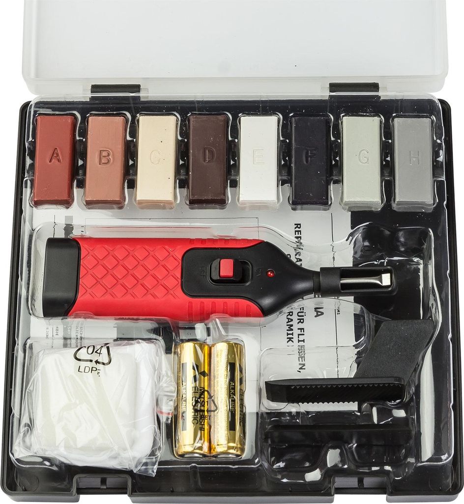 Reparaturset für Fliesen Stein Keramik Steinzeug Böden Kunststoffoberfläche Set Steinreparaturset Reparatur Kasten Tool online kaufen 4031765181112 923997 18111