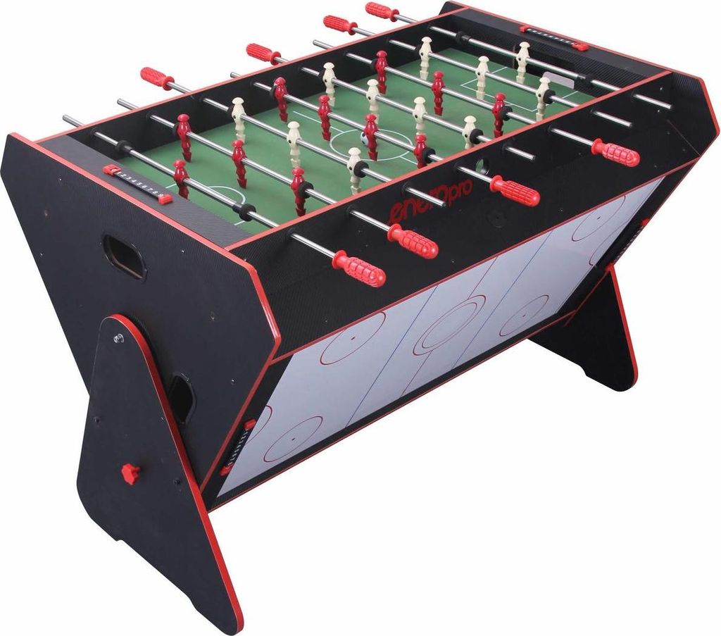 Drehbarer 3-in-1 Spieltisch 121x84,5x85,3 cm Schwarz – Billardtisch, Kickertisch und Airhockey, stabiler Multifunktionstisch für Kinder und Erwa...