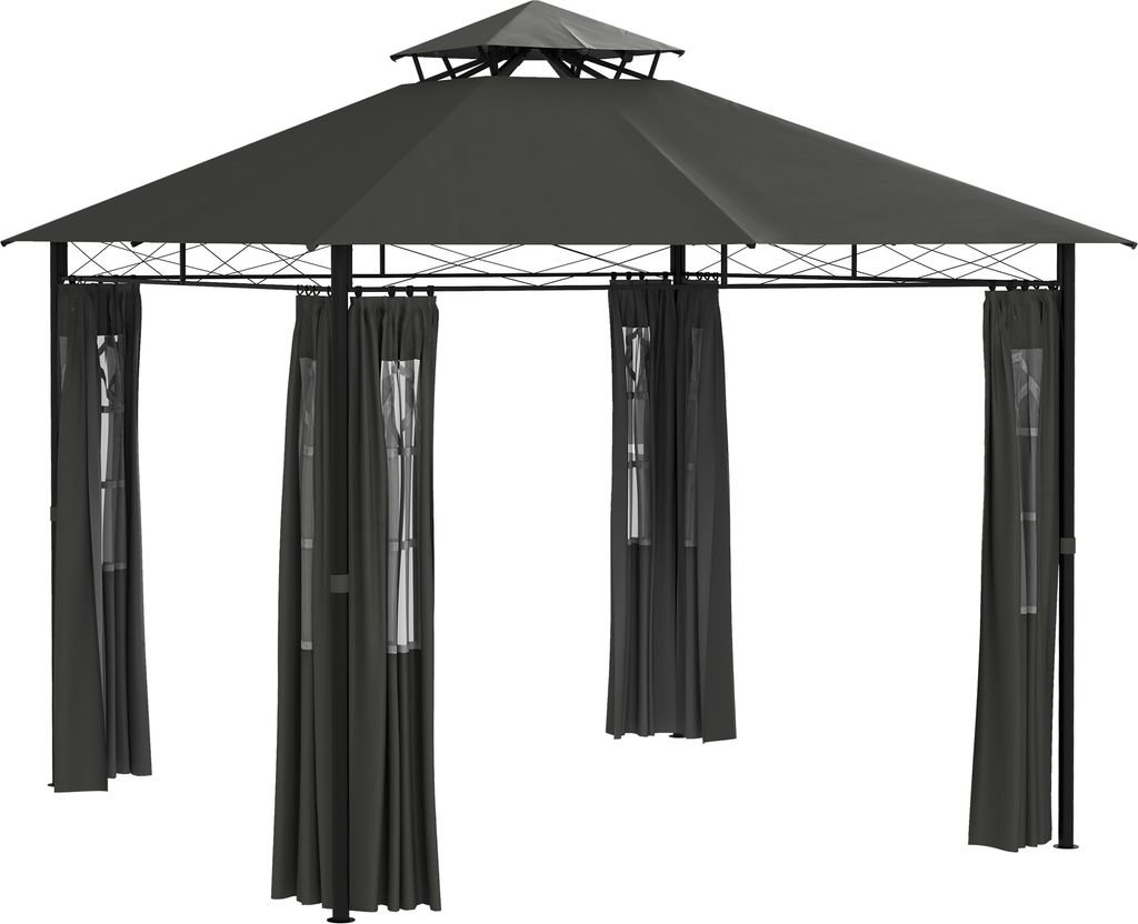 Outsunny Pavillon ca. 3 x 3 m, Gartenzelt mit Seitenwand, Partyzelt mit Doppeldach, Wetterfest Festzelt, Gartenpavillon, für Balkon, Terrasse, Met...