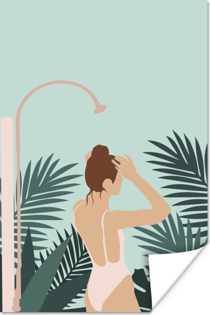 MuchoWow Poster Sommer - Dusche - Laub 60x90 cm - Wanddekoration