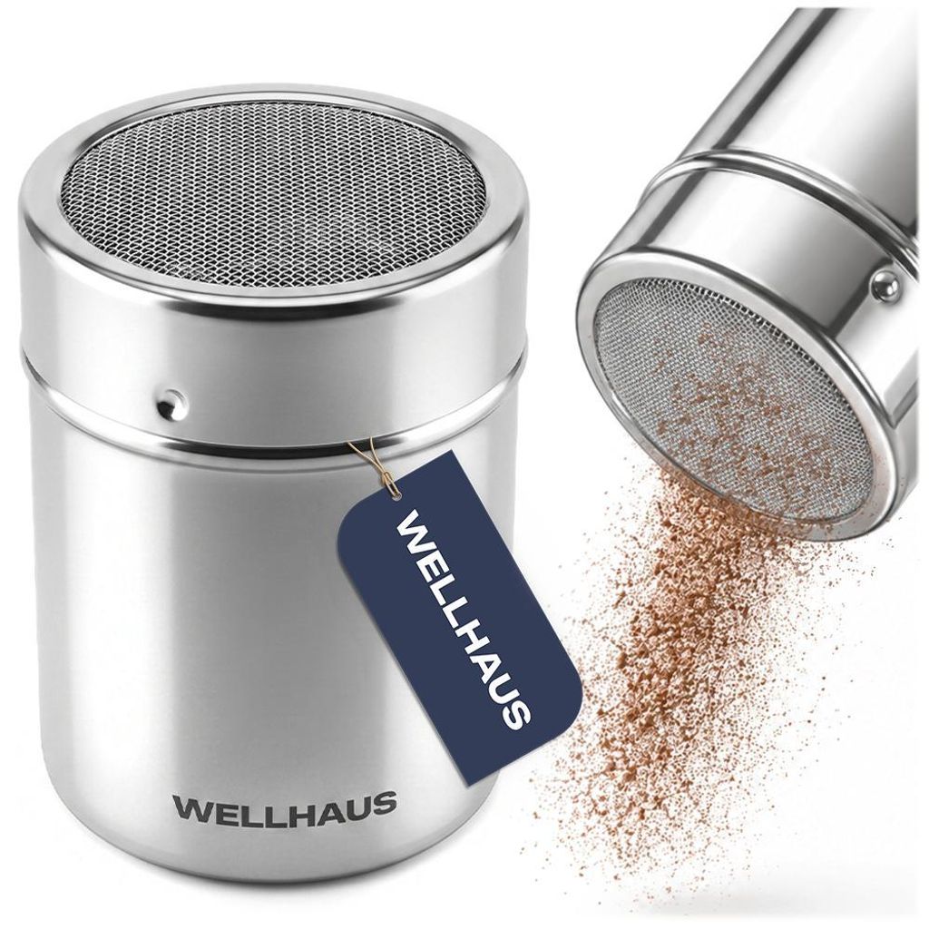 WELLHAUS Kakao Zuckerstreuer Edelstahl 330ml Puderzucker Produktbild 