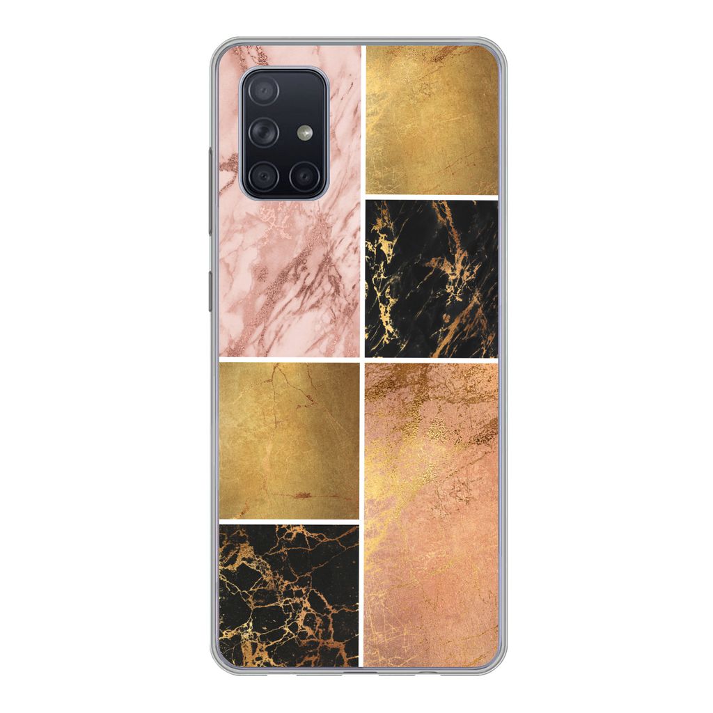 MuchoWow Handyhülle Schutzhülle Hülle für Samsung Galaxy A51 5G Marmor - Rosa - Gold Silikon Softcase Handy Hülle - Abbildung