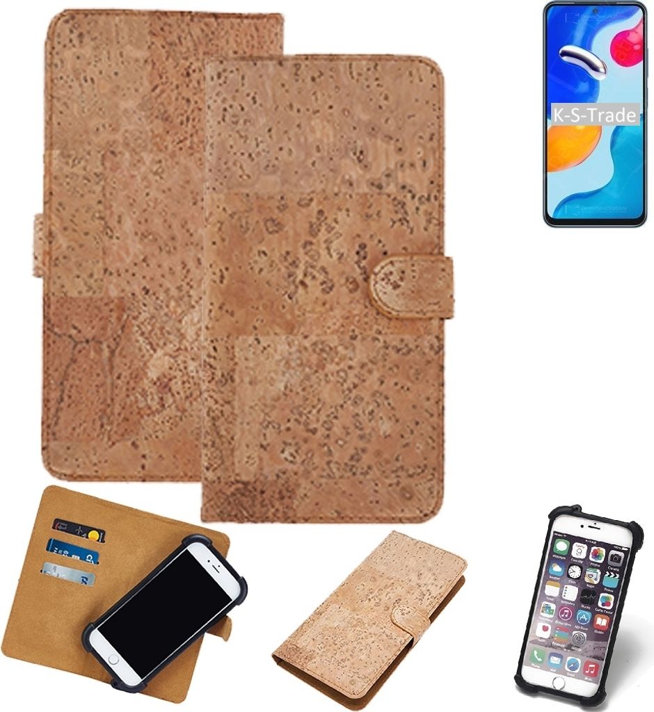 K-S-Trade Hülle kompatibel mit Xiaomi Redmi Note 11S Global Kork Handyhülle Cover Schutzhülle TPU Case Bumper in Hellbraun, (1x)
