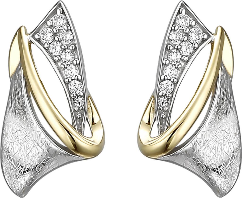Ohrstecker aus 925 Silber bicolor vergoldet eismatt mit 16 Zirkonia Ohrschmuck