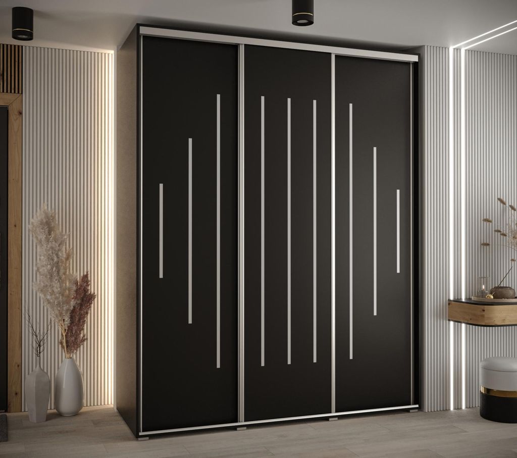 Kleiderschrank ASIRI 12 - 190/60 cm, schwarz/silber