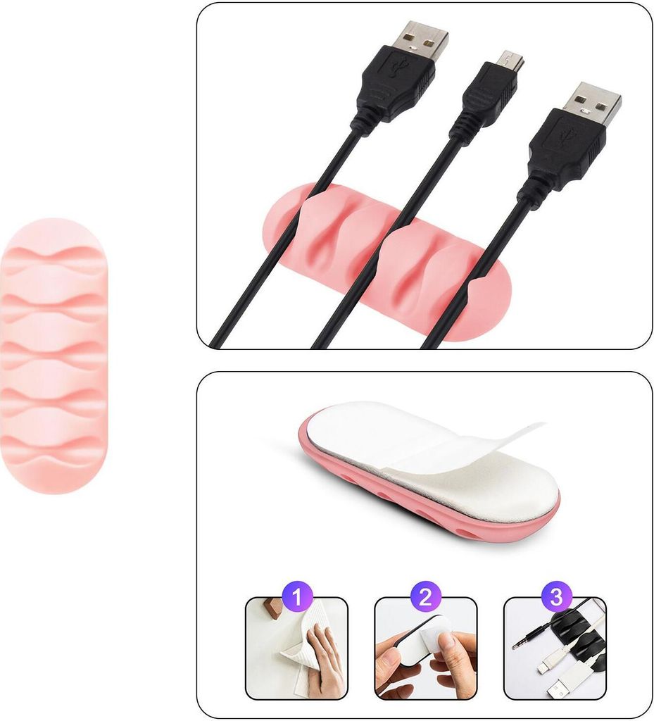 Kabel Organizer Kabelmanager 5-fach Kabelhalter Klemme Clip selbstklebend Schreibtisch Büro Farbe: Pink Menge: 1 Stück