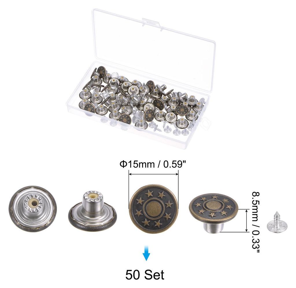 50 Set Schaltfl?che Pins fš¹r Jeans 15mm Nahtlos Abnehmbar Sofort Einstellbar Ersatz Metall Gepr?gt Muster Denim Jeans Kn?pfe Stifte Spanner fš...