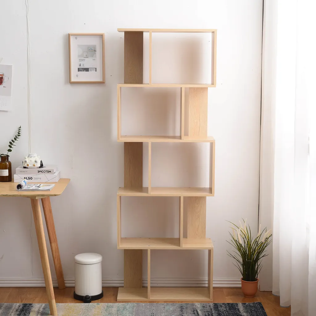 Meuble bibliothèque 5 cases en MDF chêne clair résistant et moderne - 4