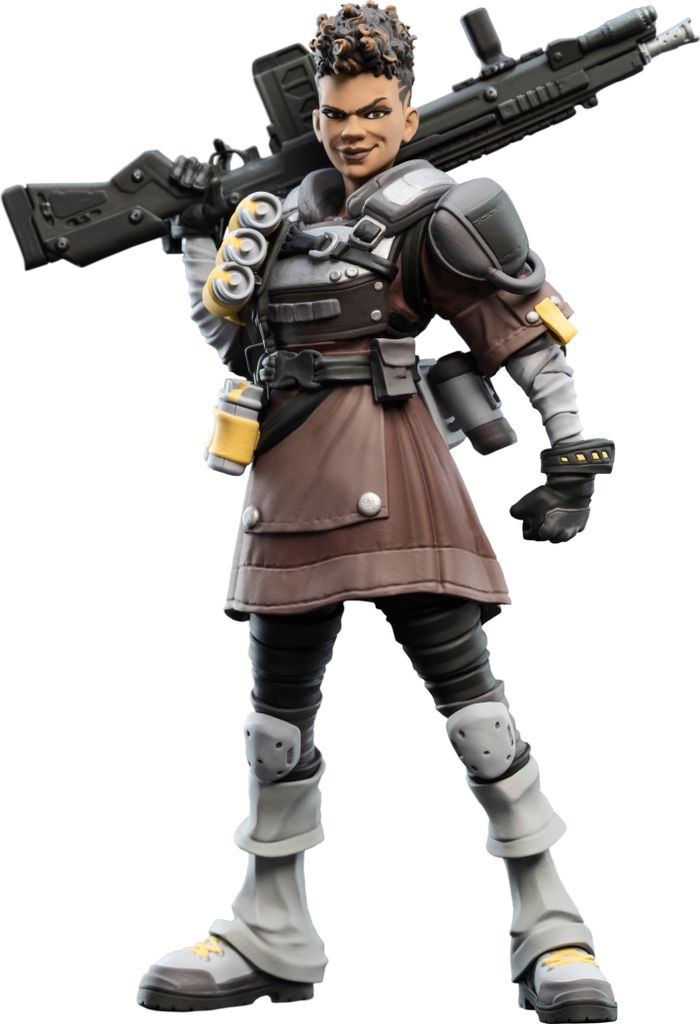 A full-body shot of a Weta Workshop Apex Legends Bangalore Mini Epics action figure.