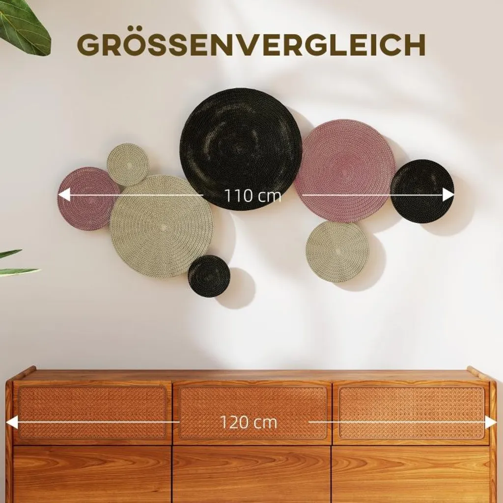 Set decorativo da parete Fortuna Lai con design a disco, 8 dischi metallici, versatile, multicolore - 7