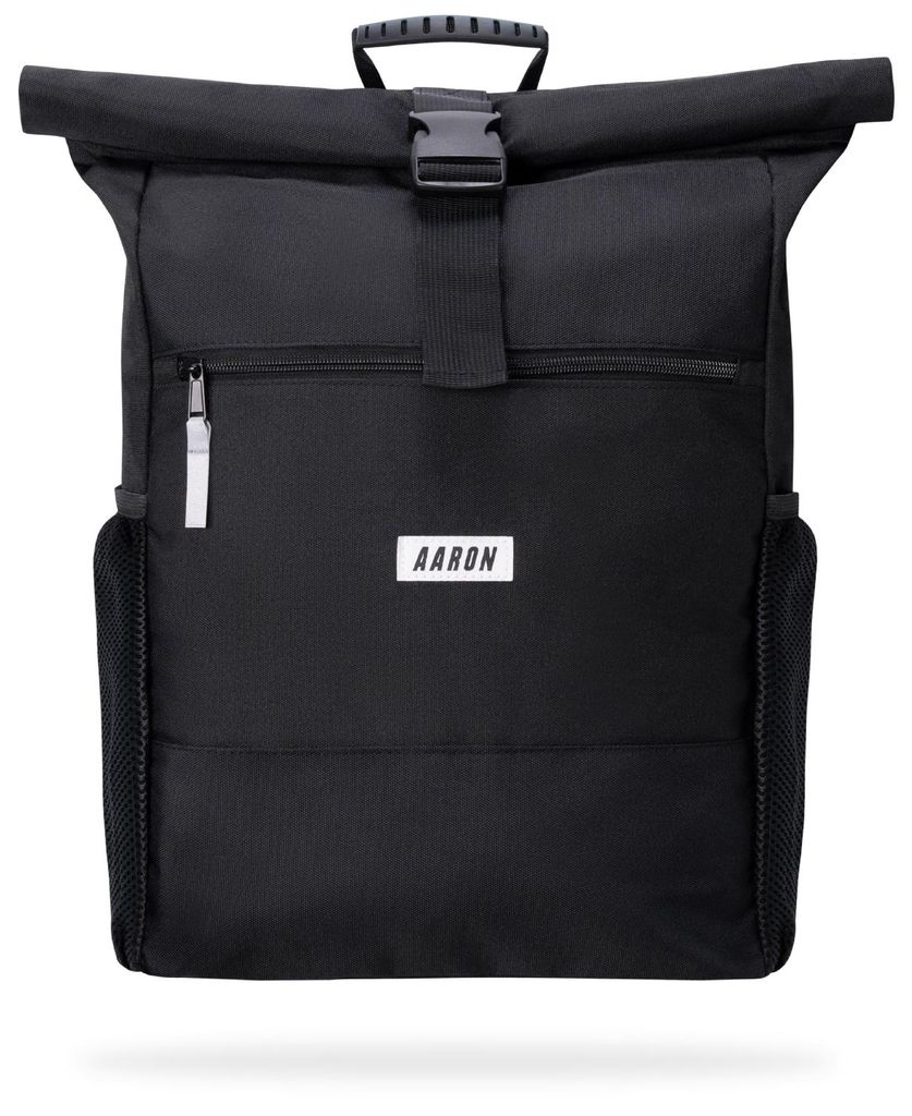 AARON Rolltop Rucksack für Damen und Herren - Schwarz
