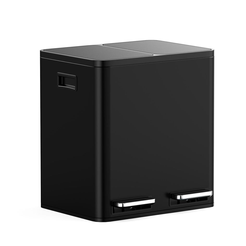 VonHaus 30L Mülleimer 2 x 15L Fächer, Schwarz, Mit Pedale, Rutschfest & Luftdicht