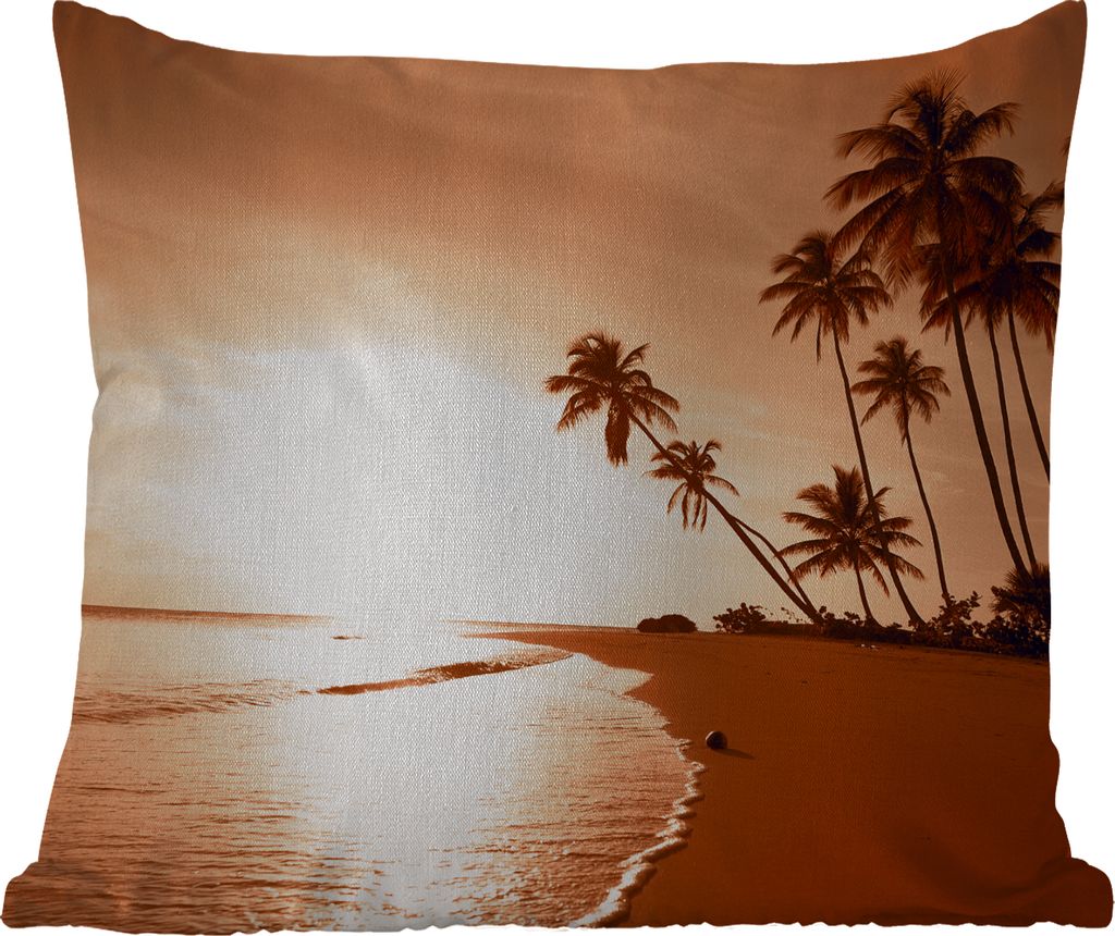 MuchoWow Outdoor Kissen - Sonnenuntergang - Tropisch - Palme - Strand - Meer - 40x40 cm - Wetterfest - Lounge Kissen - Kopfkissen - Interieur - P...