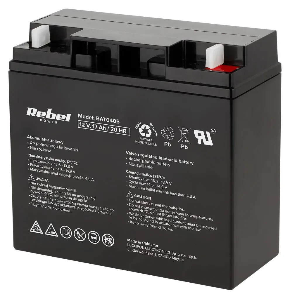 Batterie gel Rebel 12V 17Ah sans entretien pour onduleur UPS VRLA