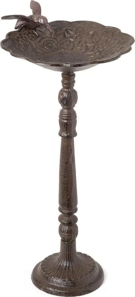 Bain d'oiseaux décoratif en fonte marron 40 cm - Support fonte robuste