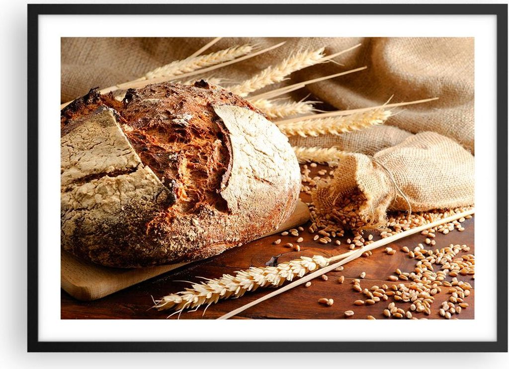 Gerahmtes Poster - Schwarzer Rahmen - Brot Bäckerei Lebensmittel Roggen - 70x50 cm - Wand Bild - Wanddeko - Wandbilder - Wandposter - Bilderrahmen...