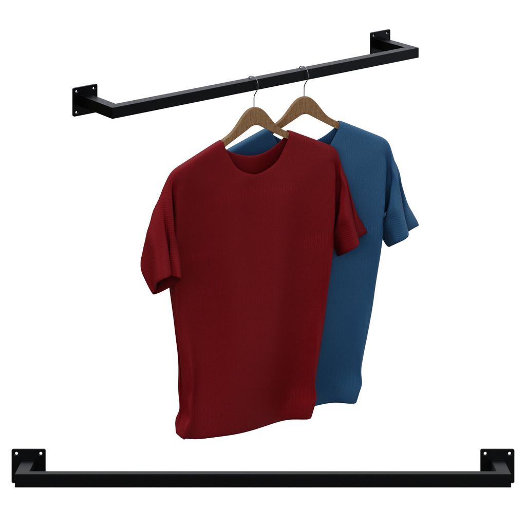 Garderobenstange Kleiderstange Garderobe Halter Kleiderständer Metall Schwarz Wand 90x12cm