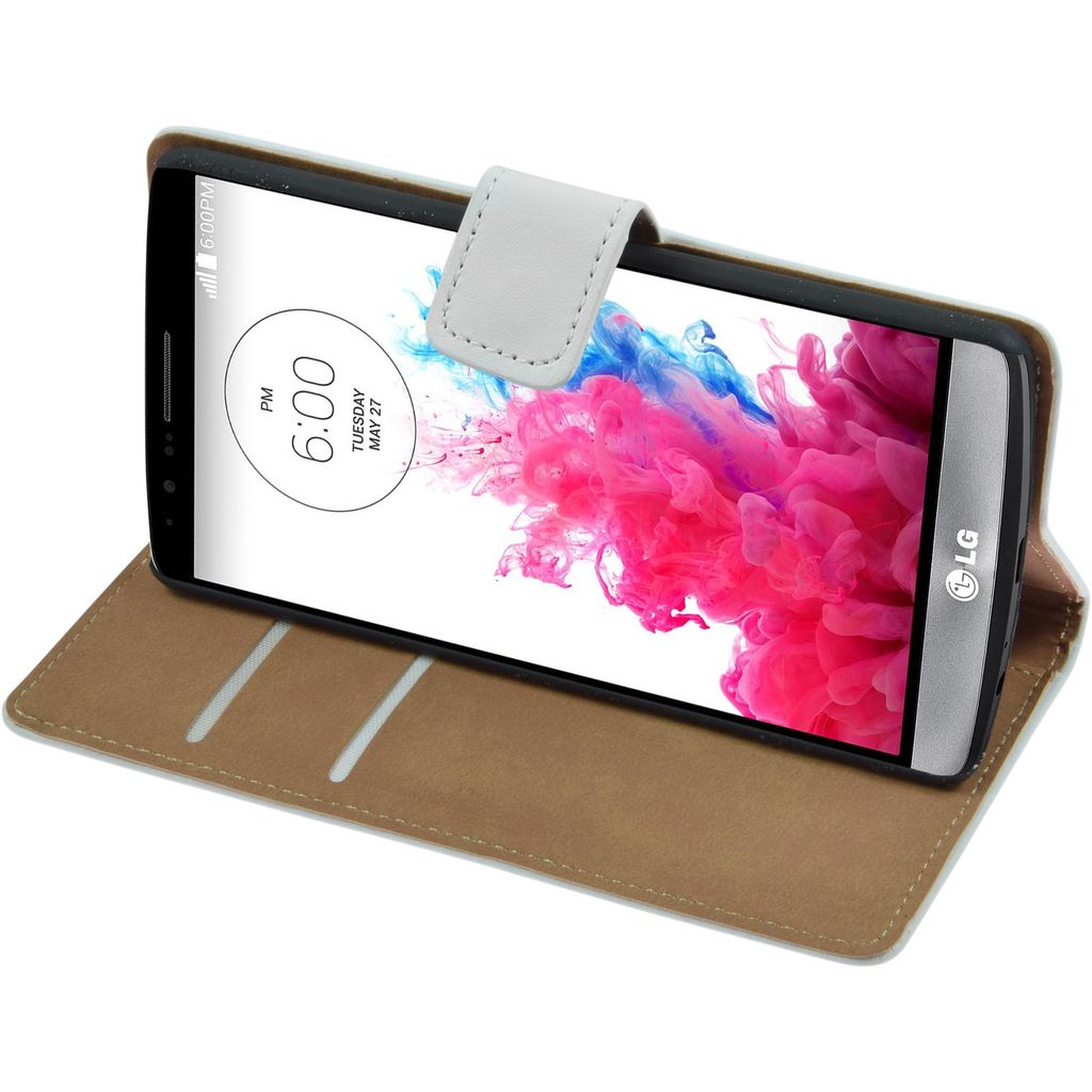 PhoneNatic Kunst-Lederhülle kompatibel mit LG G3 - Wallet weiß + 2 Schutzfolien