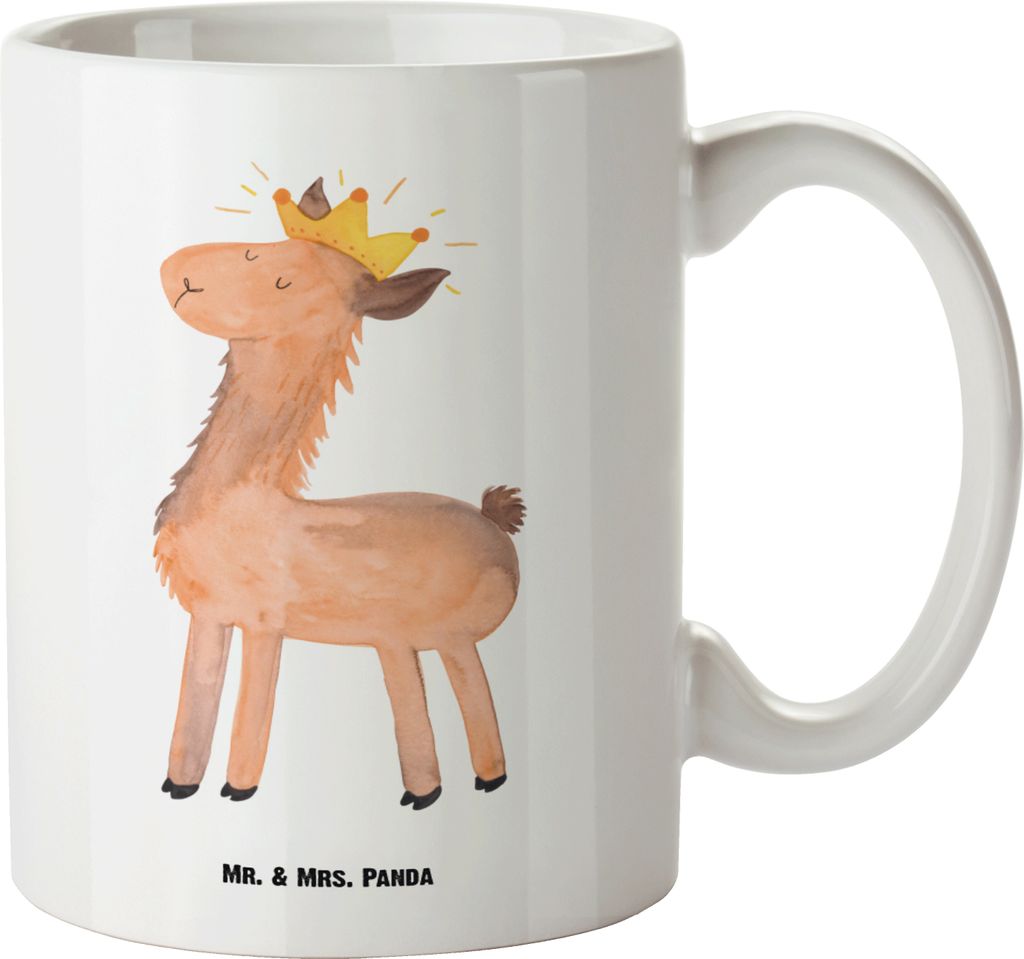 Mr. & Mrs. Panda Henkeltasse Lama König - Weiß - Geschenk, Alpaka, Keramiktasse, Abi, Mama, Papa, Kollegin, Henkelbecher, Große Teetasse, Pott, ...
