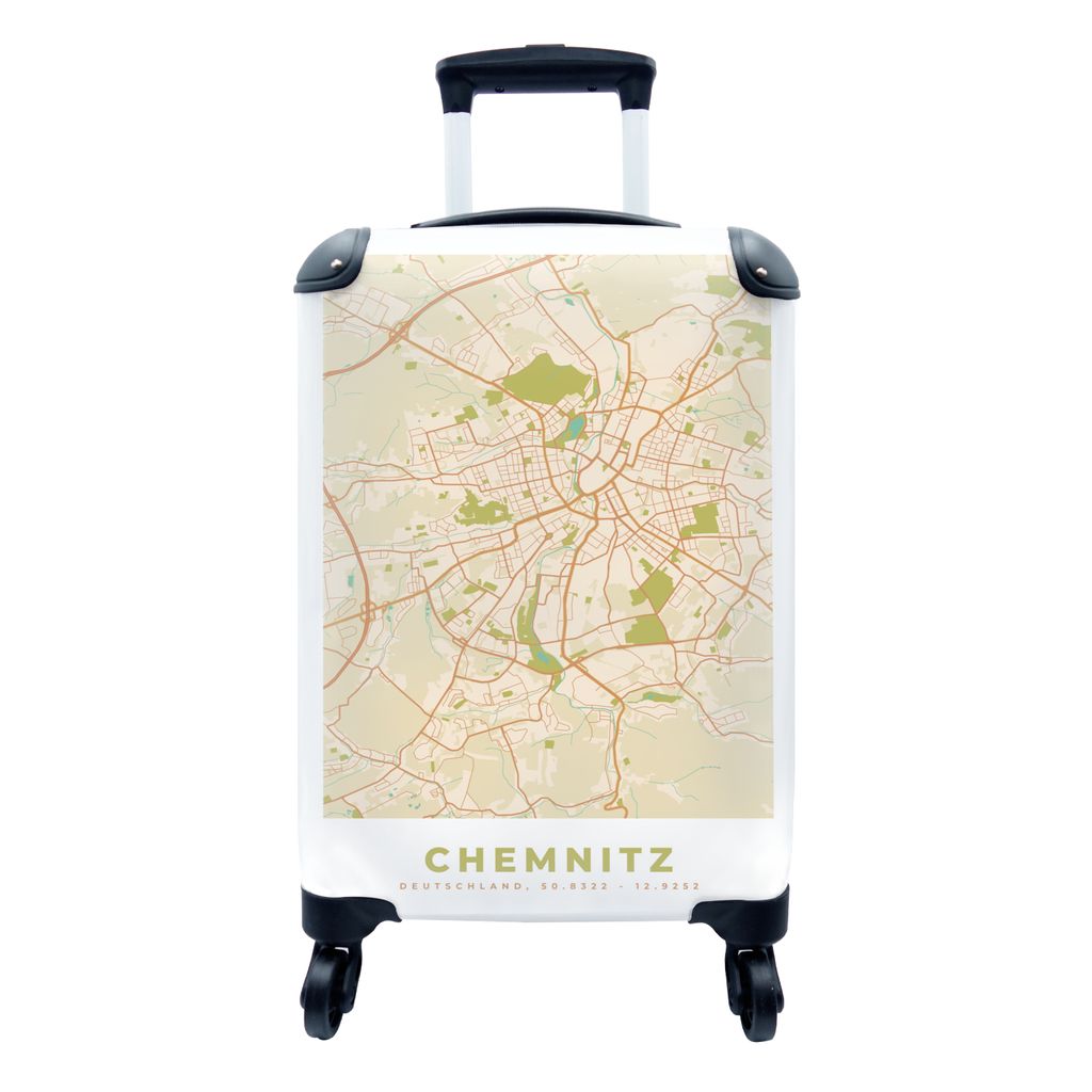 MuchoWow Koffer Handgepäck Trolley Rollkoffer Kleine Reisekoffer mit 4 Rollen - Stadtplan - Chemnitz - Vintage - Karte - Cabin Size < 55x40x23 c...