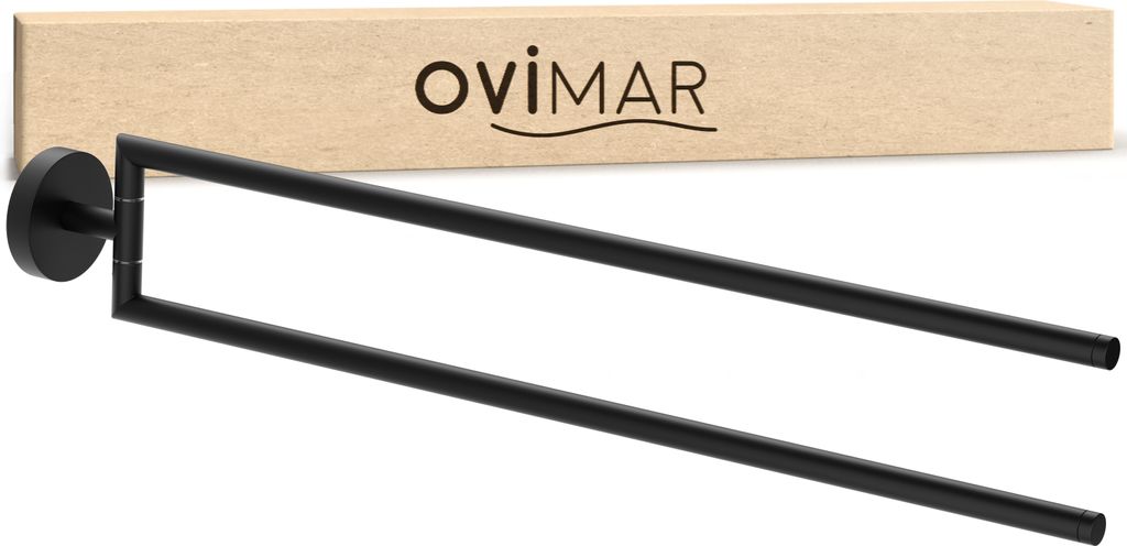 ovimar Handtuchstange Senja 2-Arm | Edelstahl | schwarz | zum Bohren | mit zwei Stangen als Handtuchhalter für Handtücher | Halterung zum Bohren...
