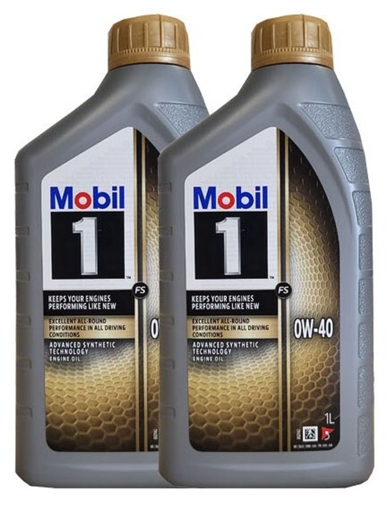 Two bottles of Mobil 1 engine oil are shown side-by-side against a white background.