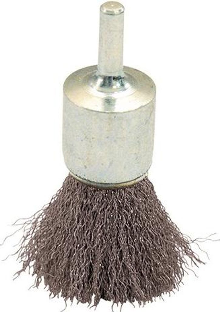 Pinselbürste auf Stange gewellter Stahldraht harte Beize Holz/Metall - D. 25 mm - Q. 6 x 17 mm - Draht 0.30 - LEMAN - 320.025A