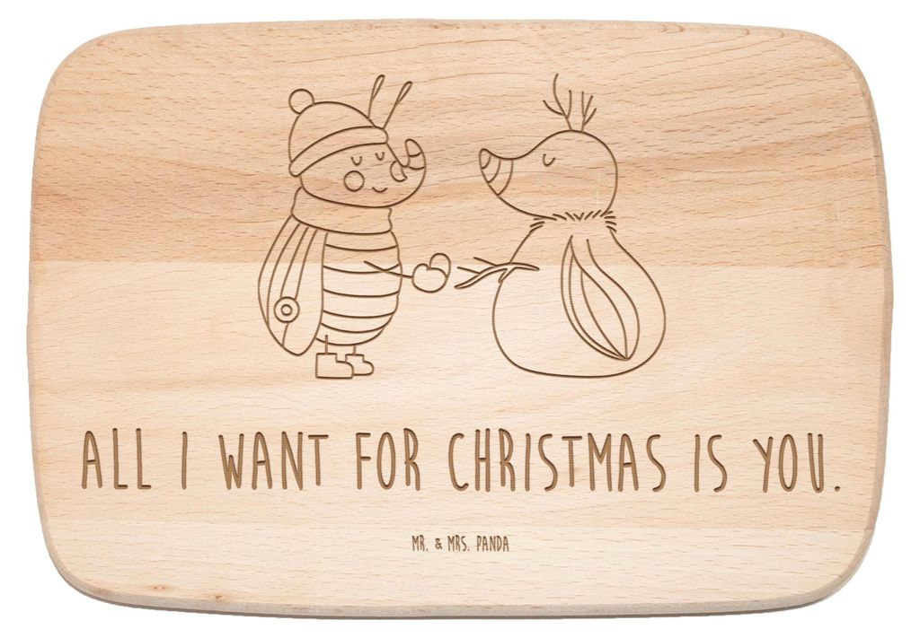 Mr. & Mrs. Panda Schneidebrett Holz Nachtfalter Schneemann - Transparent - Geschenk, Winter, Küchenbrett, massivholzbrett, Weihnachten, Schnee, Fr...