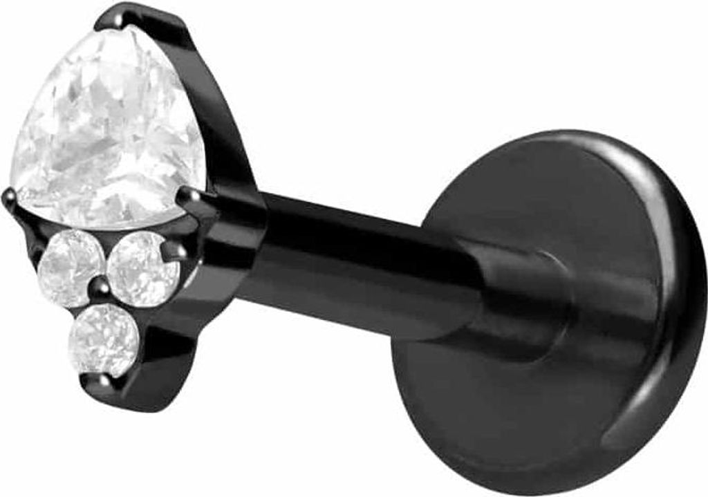 Ohrpiercing, Nasenpiercing Titan Labret mit Push Fit EINGEFASSTE KRISTALLE Schwarz Stablänge: 7mm | Stabstärke: 1,2mm
