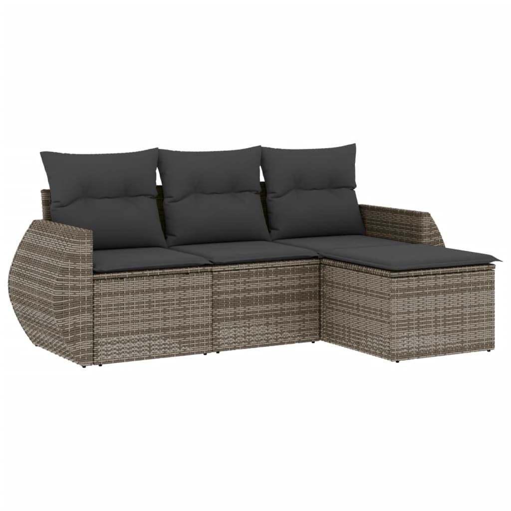 4-tlg. Garten-Sofagarnitur mit Kissen Grau Poly Rattan