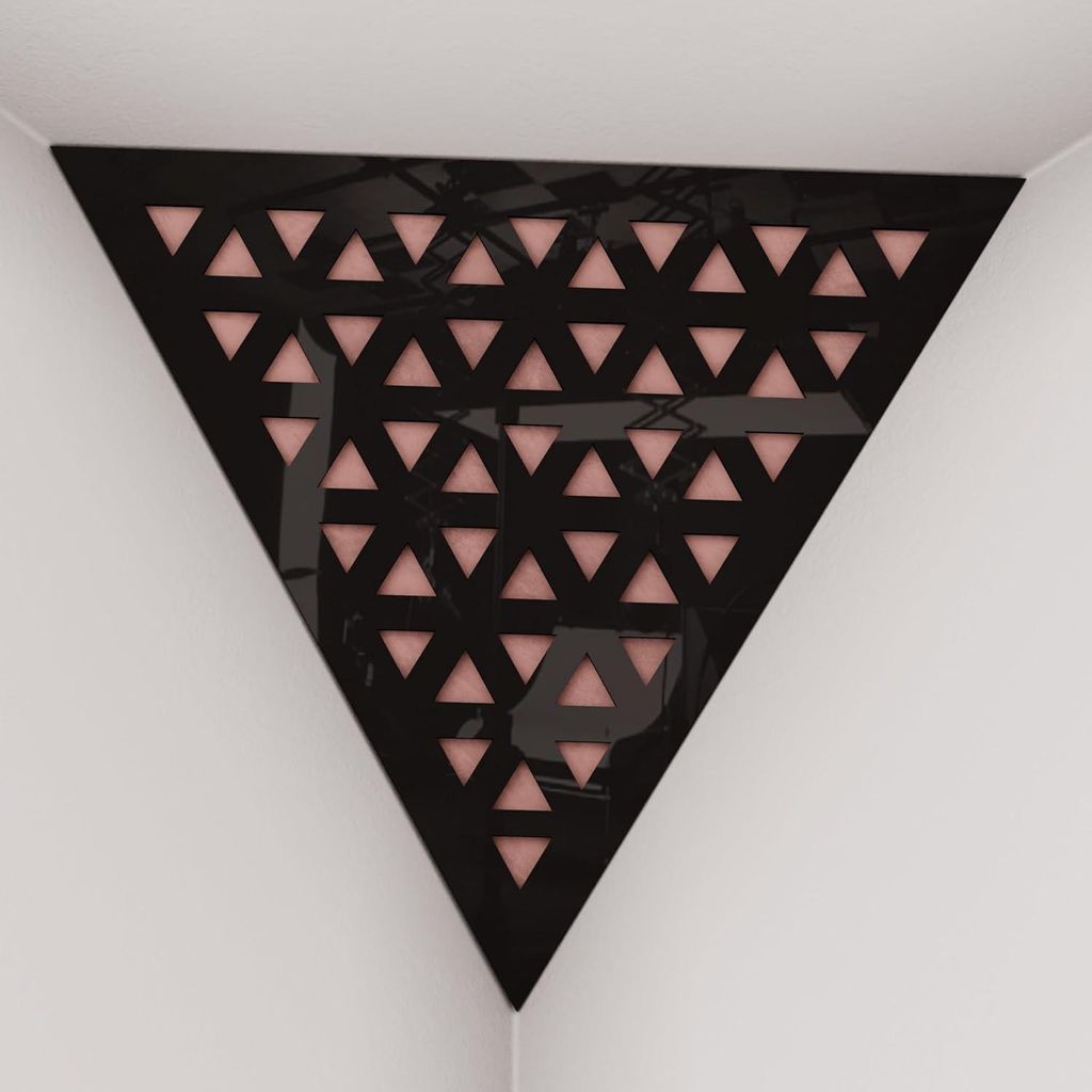 2er-Pack – Deckenecken-Bassfalle "Triangle-F" | Pyramidenförmiger Akustikschaum mit laminierter HDF-Platte und Stoff [TRI -Schwarzer Kunststoff|...