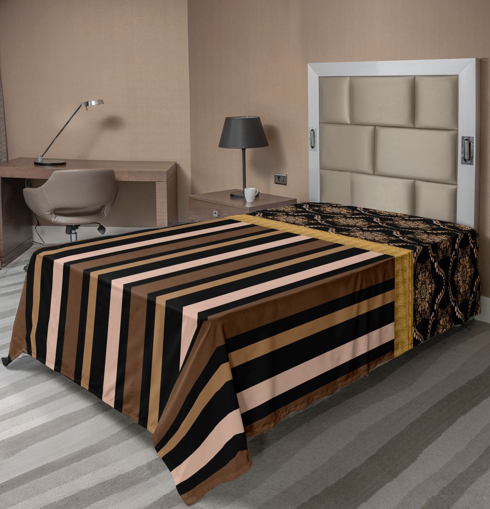 ABAKUHAUS viktorianischen Stil Bettlaken, Vintage Design mit Erdtonstreifen und Damast-Muster, weiches bequemes oberes Bettlaken für ein dekorativ...