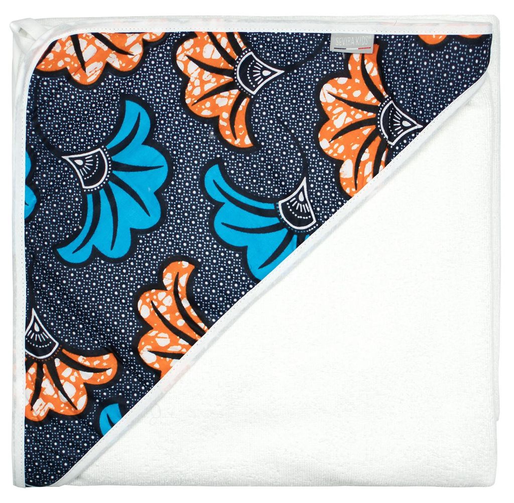 Kapuzenbadetuch wax fleurs de mariage - 100 x 100 cm - Blau | by SEVIRA KIDS