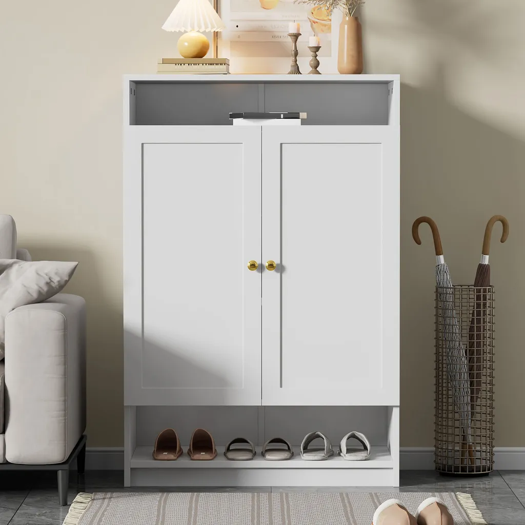 Armoire à chaussures blanche poignées dorées L73xP34xH109 cm modulable