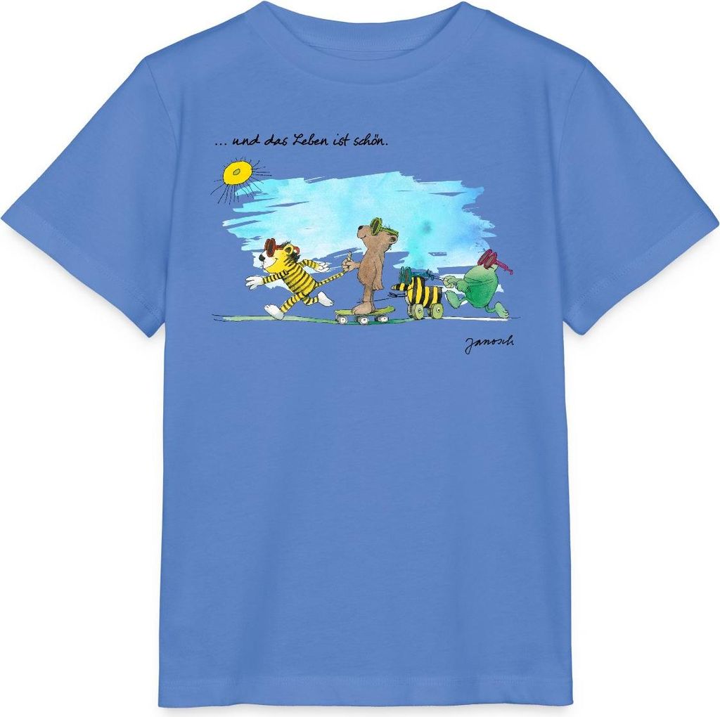 Spreadshirt Janosch Tiger Und Freunde Das Leben Ist Schön Kinder Basic T-Shirt, 98/104 (3-4 Jahre), Blau
