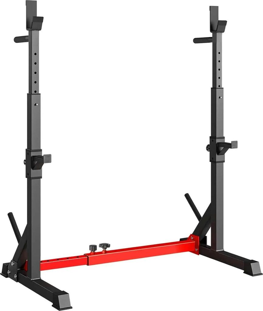 Verstellbares Squat Rack - Langhantelständer - Multifunktion - Bankdrückständer - Bis 250 kg - Titanstahl - Für Home Gym - Rot