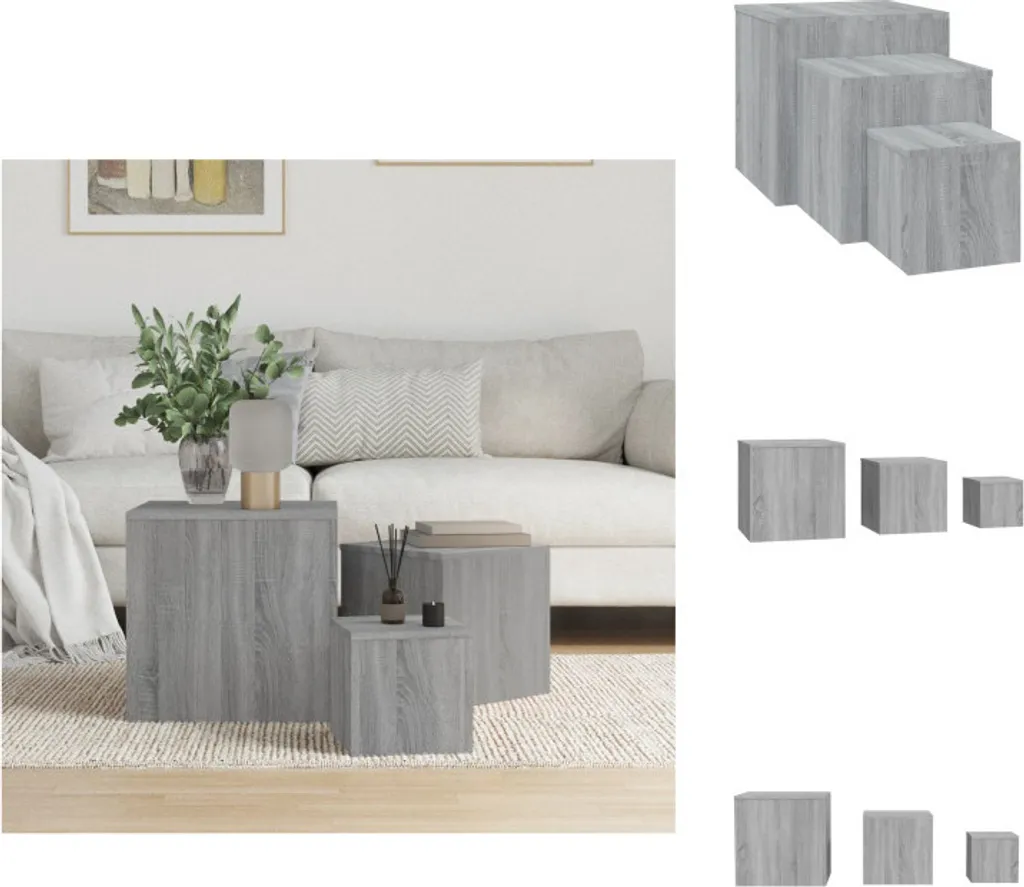vidaXL Tavolini 3 pz. Materiale a base di legno Sonoma grigio - Tavolini