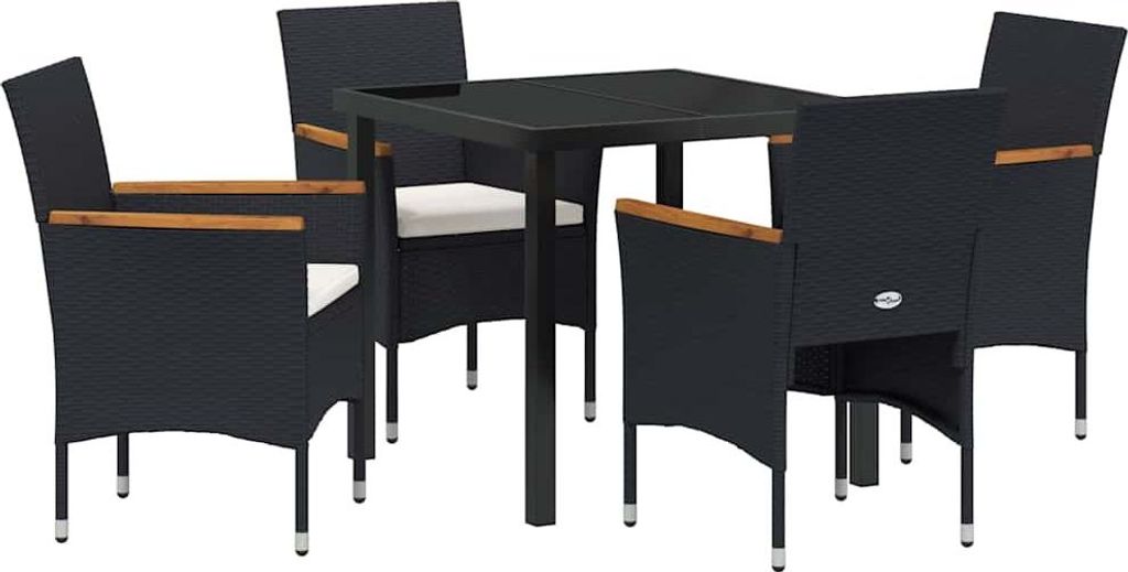 vidaXL Garten Essgruppe mit Kissen 5 pcs Schwarz Poly-Rattan