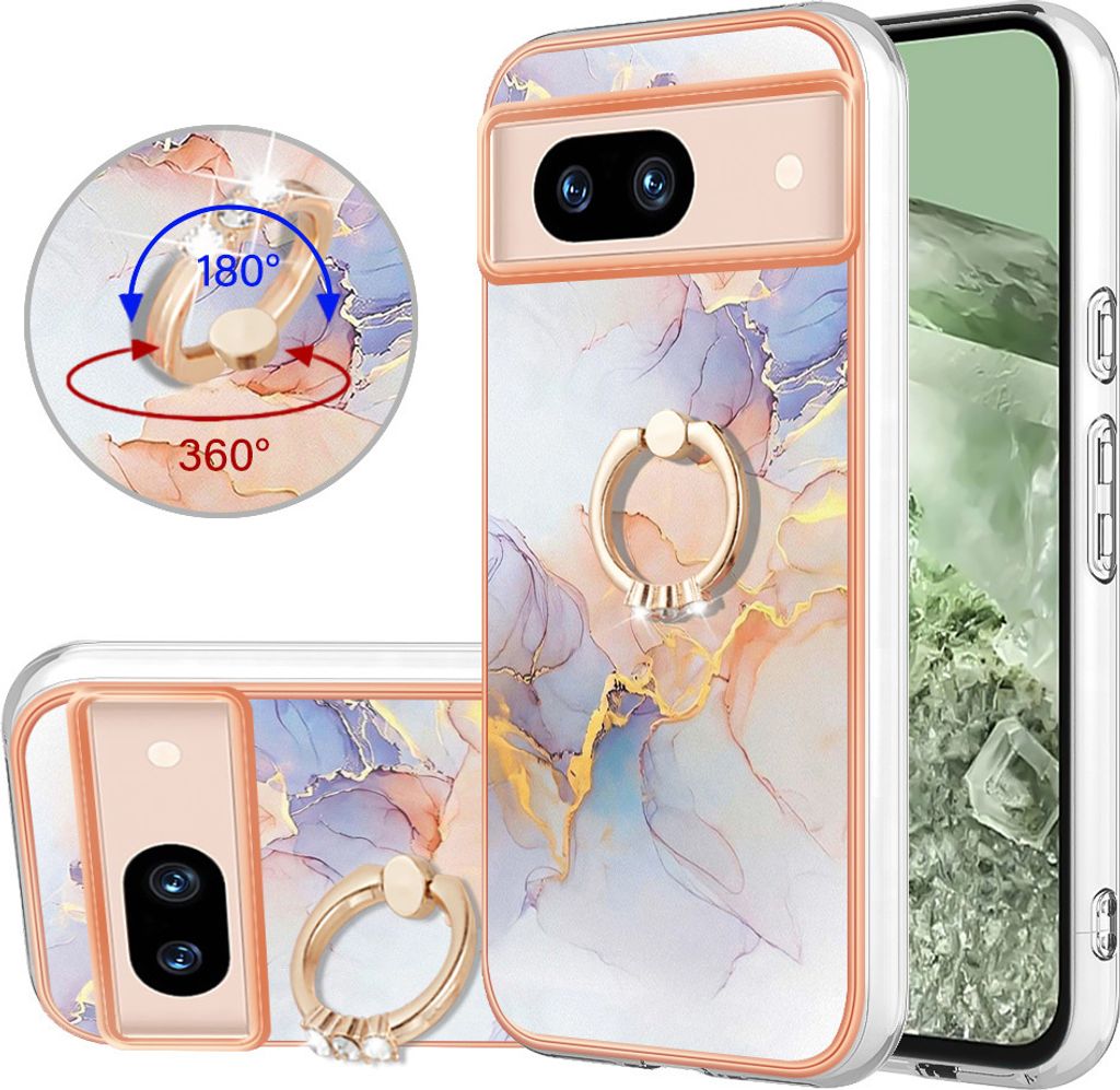 Hülle für Google Pixel 8A Muster TPU Silikon Stoßdämpfer Bumper Schutzhülle mit Ring Ständer Grau