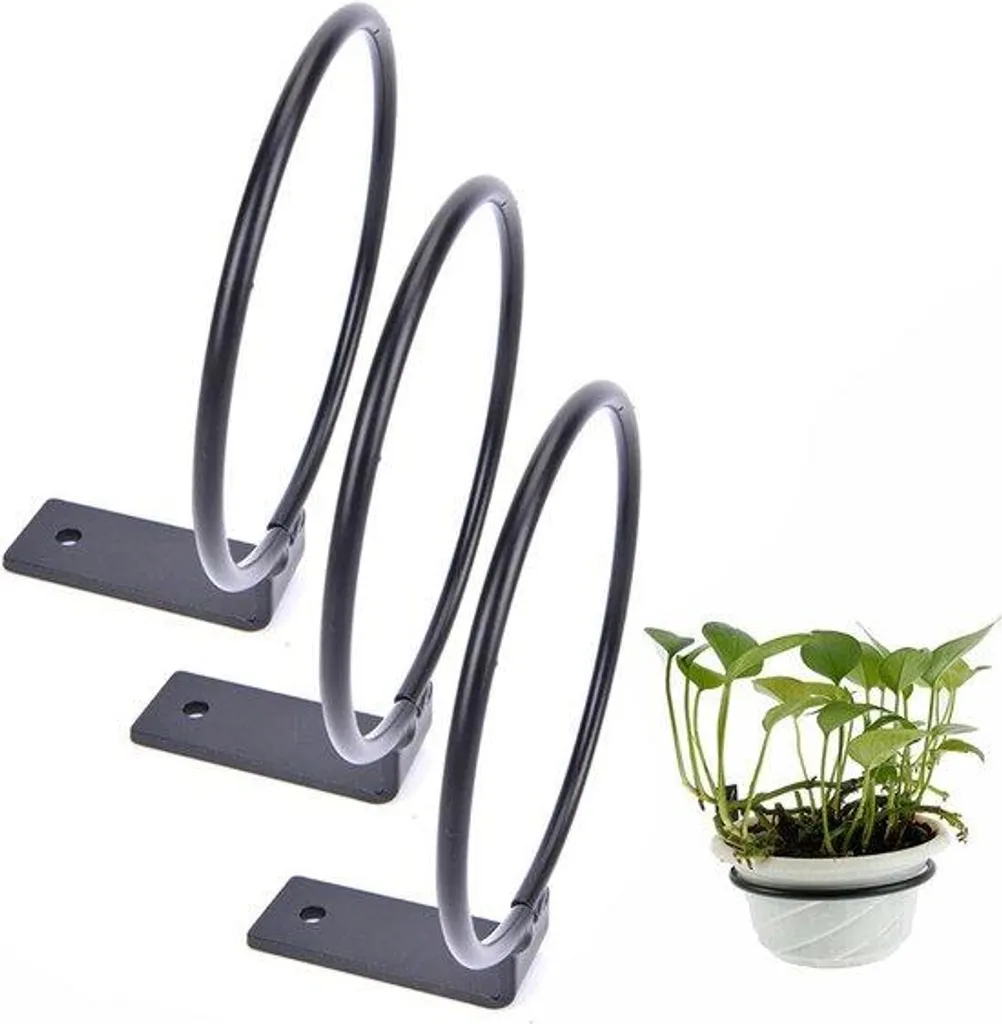 Support mural en métal pour pot de fleurs 15cm - Lot de 2 Noir