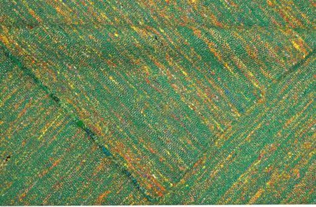 Kelim Sari soie verte 60x90 cm - Tissage plat soyeux et reflets uniques