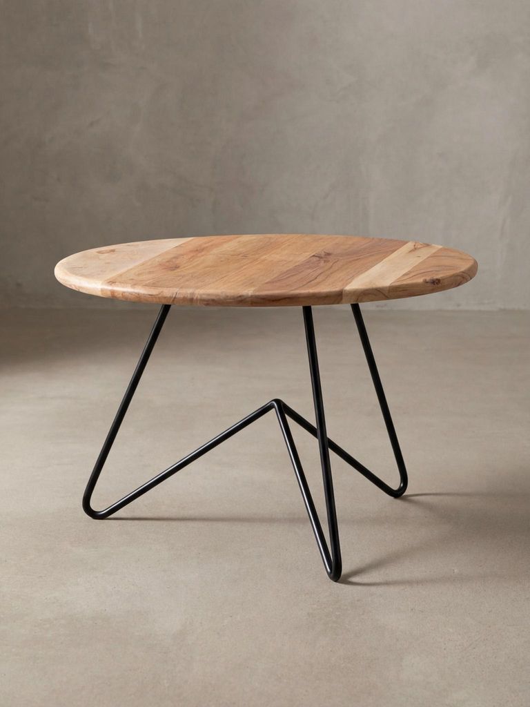 Couchtisch 60x39,5x60 cm Akazie Massivholz / Metall Sofatisch, Design Wohnzimmertisch Rund, Kaffeetisch Massiv, Kleiner Tisch Wohnzimmer
