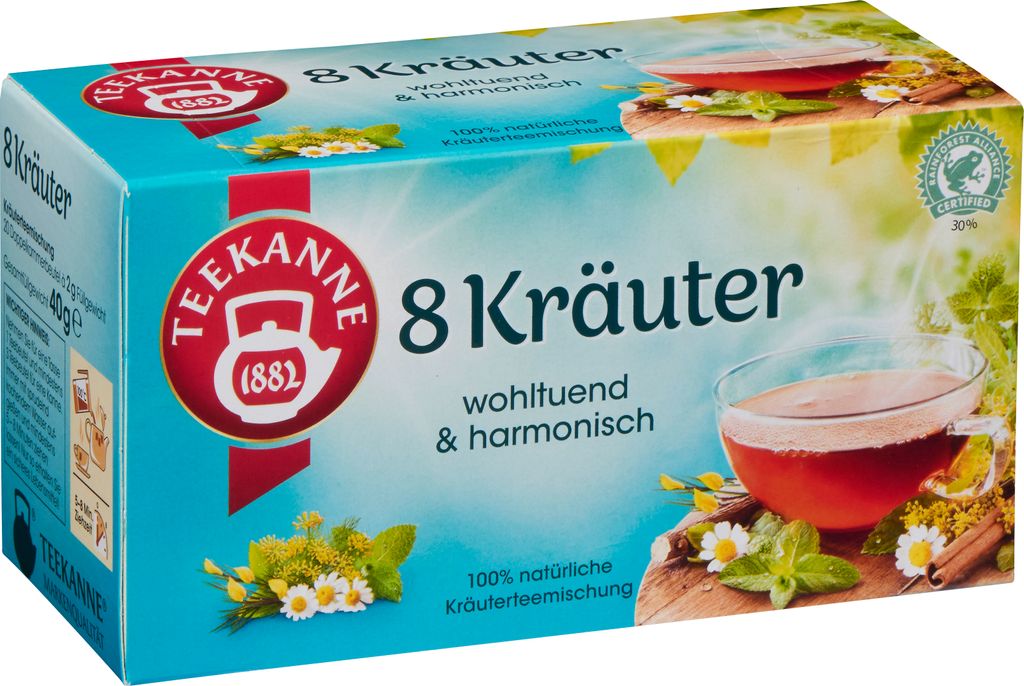 Teekanne 8 Kräuter Kräutergartenmischung Teegetränk 20 Teebeutel 40g